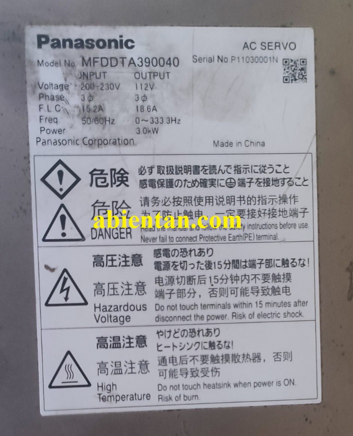 Thông tin sản phẩm driver servo cũ panasonic 3.0kW MFDDTA390040
